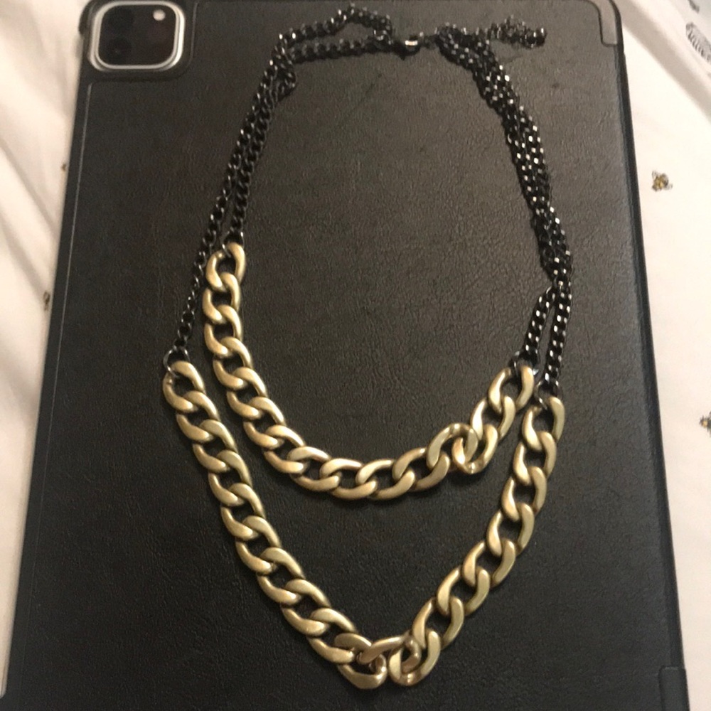 Antique gold Chain necklace with black chain accompany
